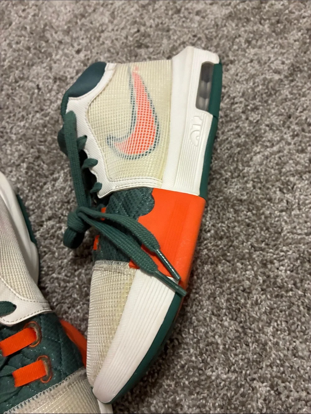 Nike Cream and Green Sneakers with Orange Highlights
